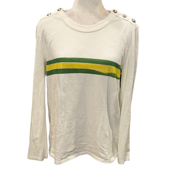 Veronica Beard x Kate Shelter Pouf Sleeve Striped Button Shoulder Top Tee - L - Picture 5 of 15